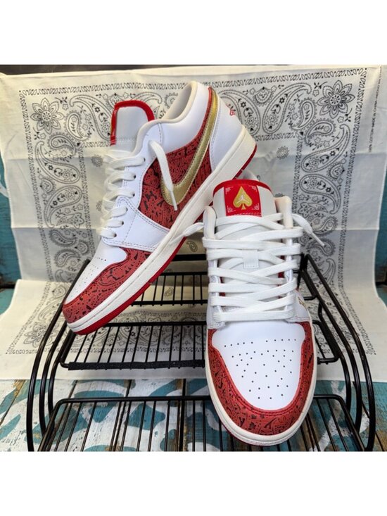 Nike Air Jordan 1 Low SE Spades Men\'s Sz 10.5 Sneakers DJ5185-100 Red/Gold/White main image 10